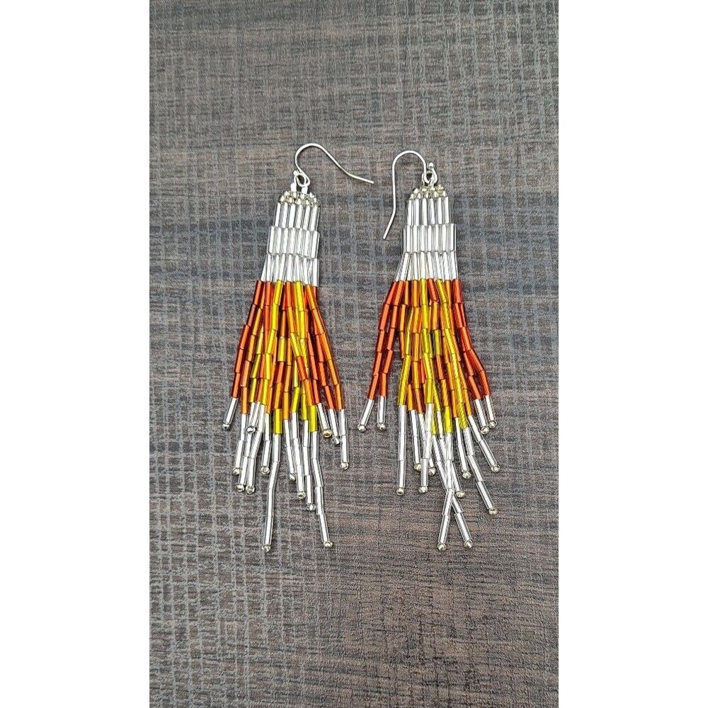 Handmade Beaded Earrings Candy Corn Colors